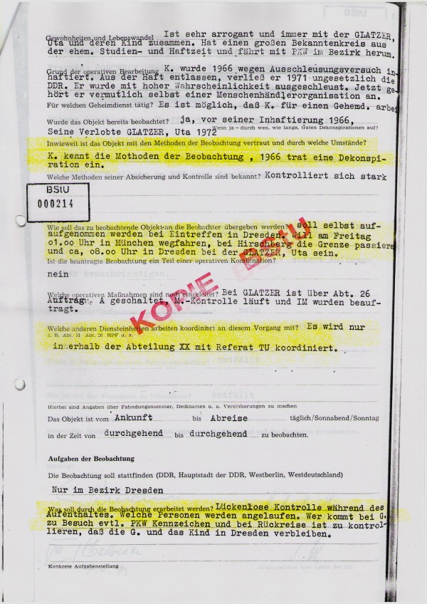 G�nter Knoblauch - Beobachtungsauftrag des MfS